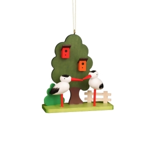 11-0611 - Christian Ulbricht Ornament - Stork Couple at Tree - 3.25"H x 2.8"W x 1.15"D