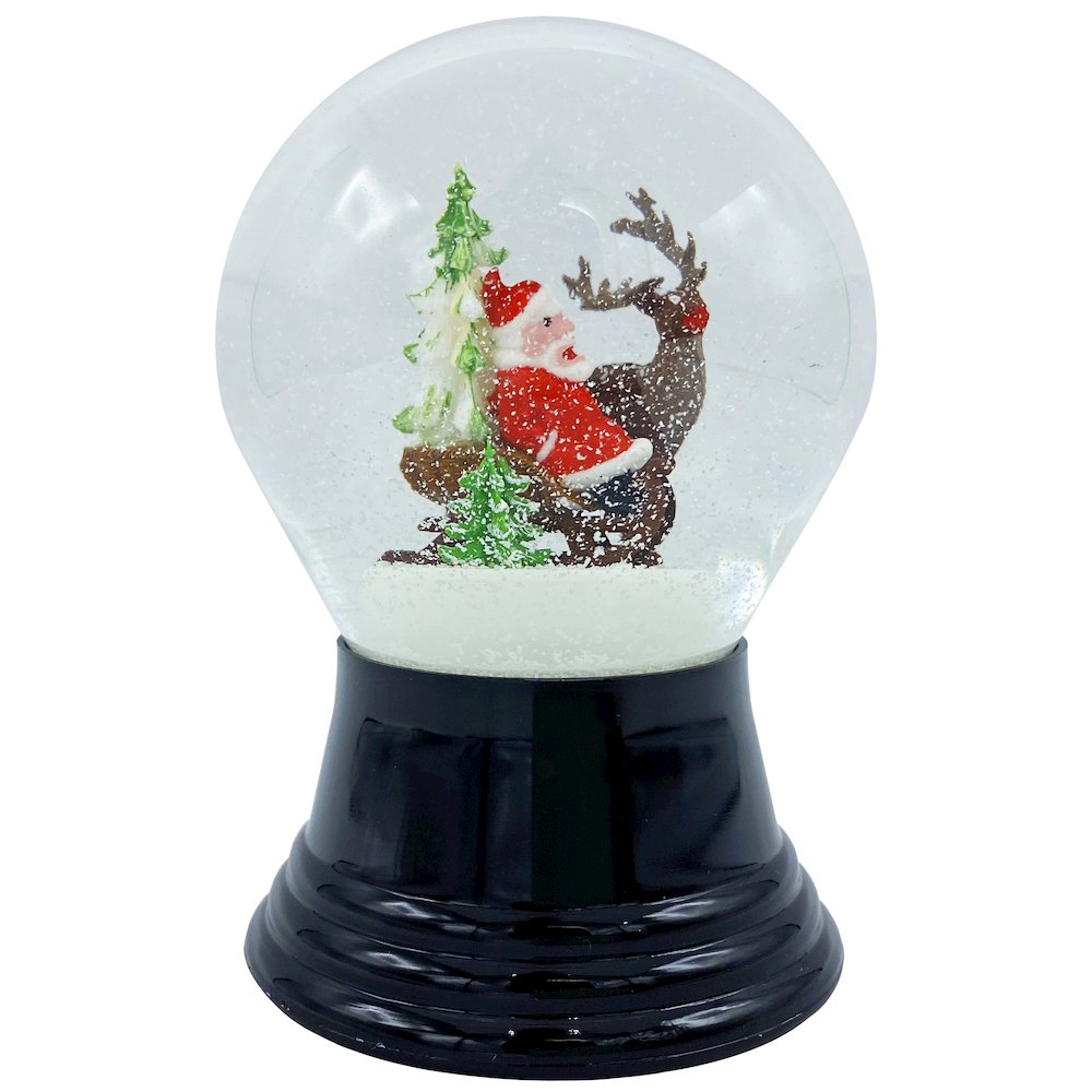 Perzy Snowglobe - Medium Santa and Christmas Sleigh - 5"H x 3"W x 3"D