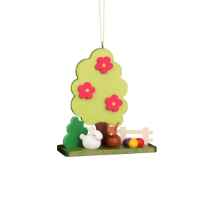 11-0610 - Christian Ulbricht Ornament - Rabbit Couple at Tree - 3.25" x 2.8"W x 1.15"D