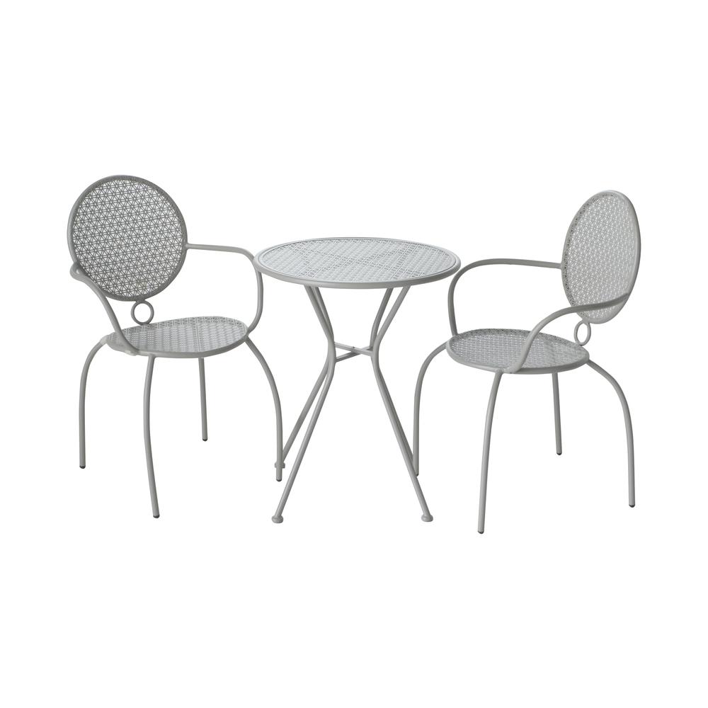 Martini 3 Piece Bistro Set in Greyhound Finish with 23.75" Round Bistro Table and 2 Stackable Bistro Chairs