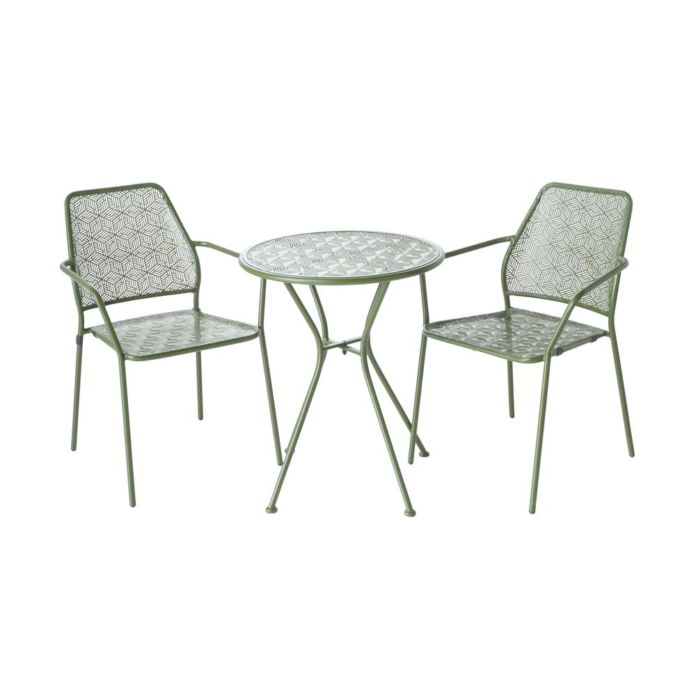 Martini 3 Piece Bistro Set in Moss Finish with 23.75" Round Bistro Table and 2 Stackable Bistro Chairs