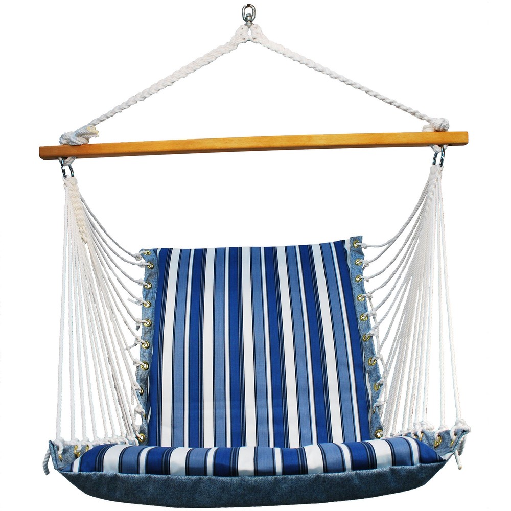 Soft Comfort Cushion Hanging Chair, Tropical Palm Stripe Blue/Norway Powder Blue