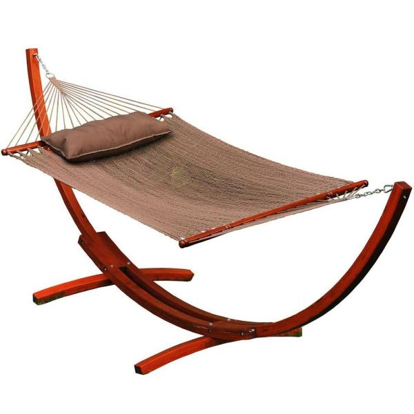 12 Foot Wooden Arc Stand w/Brown Caribbean Hammock and Matching Pillow