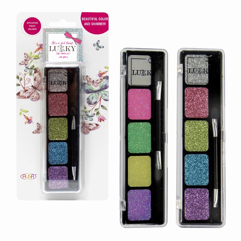 LUKKY Eye shadow cream with glitter, with applicator brush, 6 colors, x 0.21oz - assortment of 12 pieces
