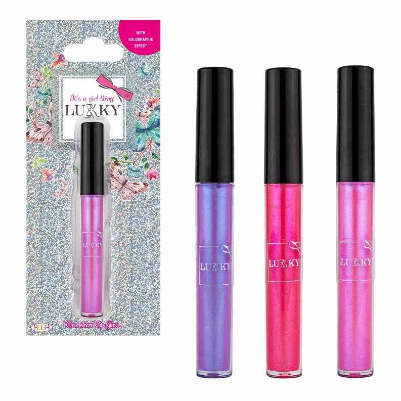 LUKKY Lip Gloss holographic effect, 0.1 fl.oz., black currant flavor, assortment of 12 pieces