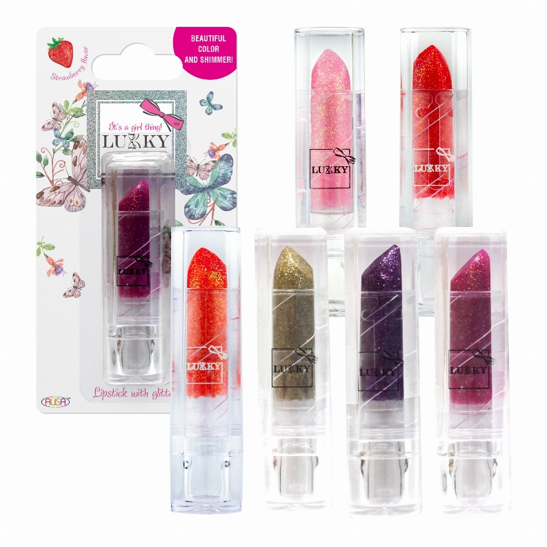 LUKKY Lipstick with glitter, strawberry flavor, assortment of 12 pieces
