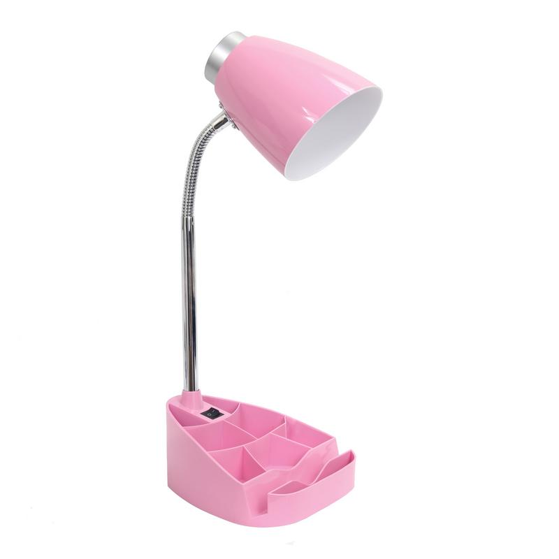 Simple Designs Pink Gooseneck Organizer Desk Lamp with iPad Stand or Book Holder