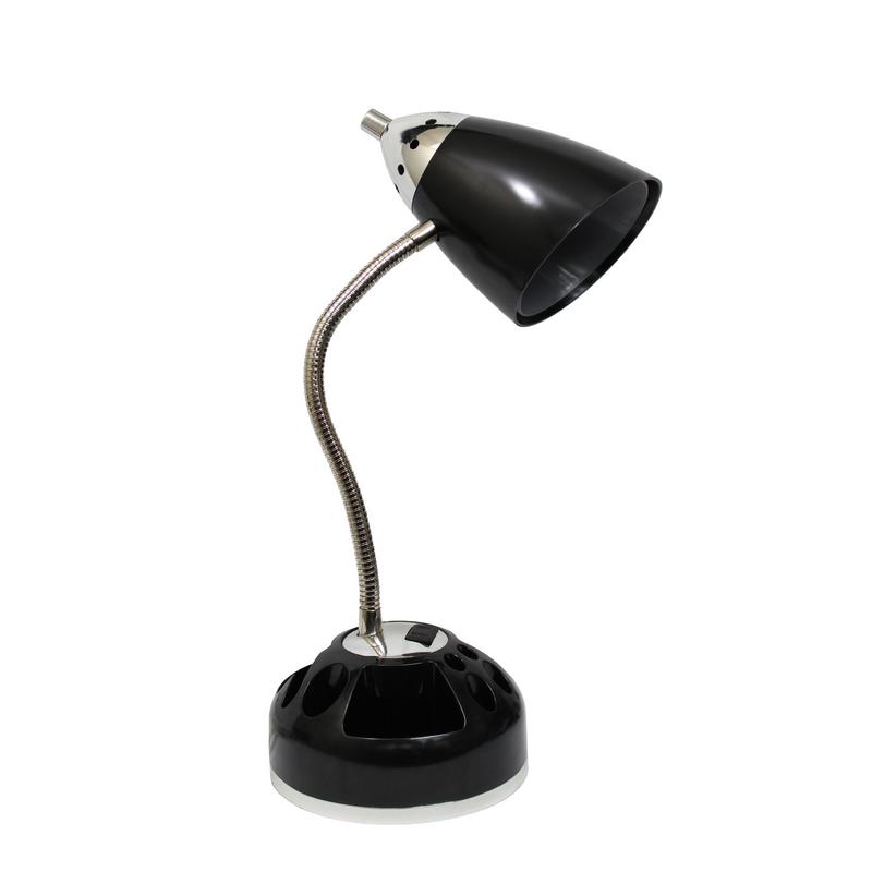 Simple Designs Flossy Organizer Desk Lamp with Charging Outlet Black