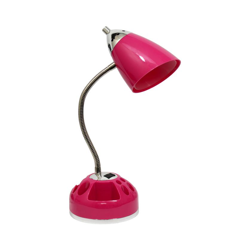 Simple Designs Flossy Organizer Desk Lamp with Charging Outlet Pink