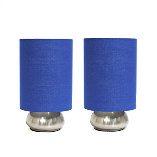 Simple Designs 2 Pack Mini Touch Lamp with Brushed Steel Base and Blue Shade