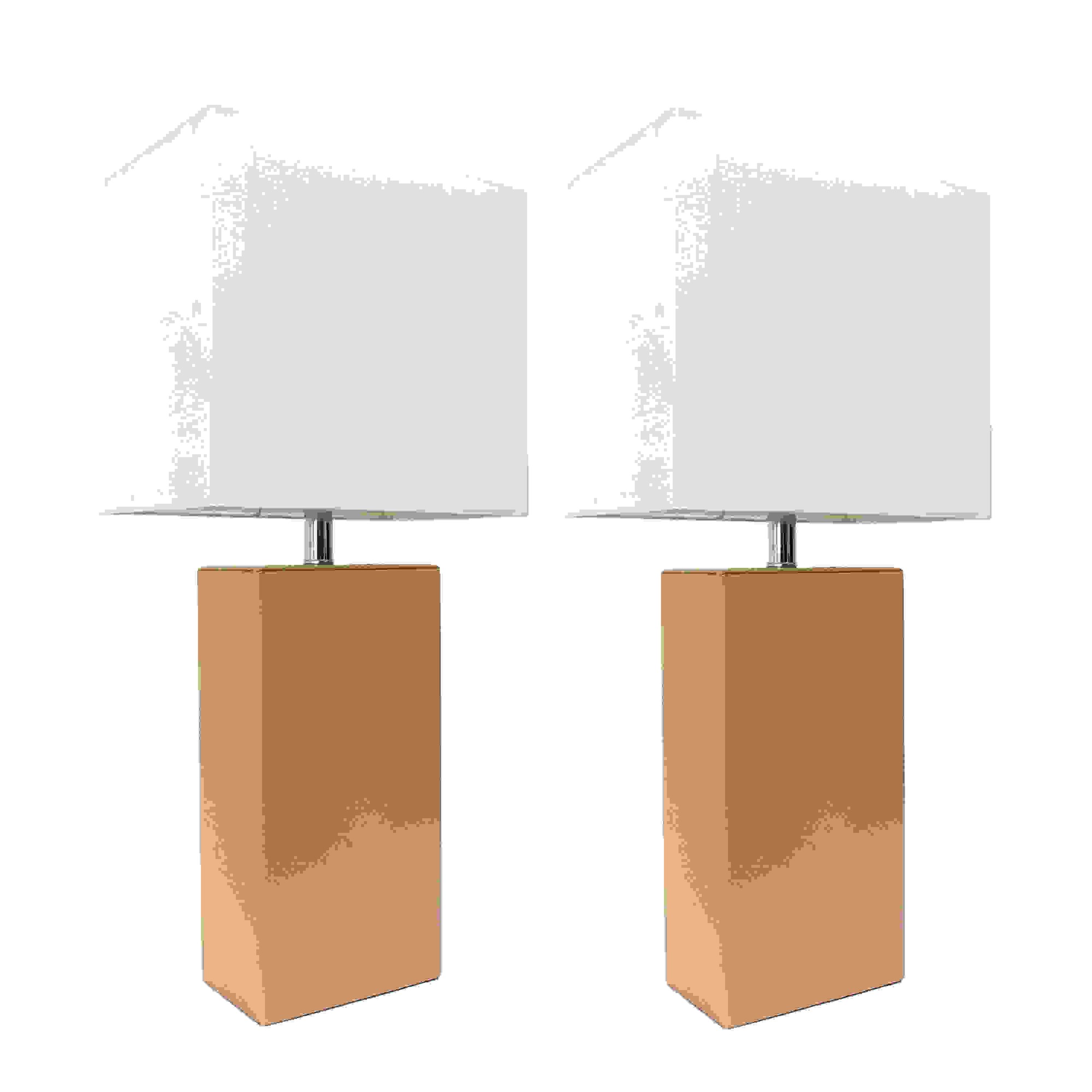 Elegant Designs 2 Pack Modern Leather Table Lamps with White Fabric Shades, Beige