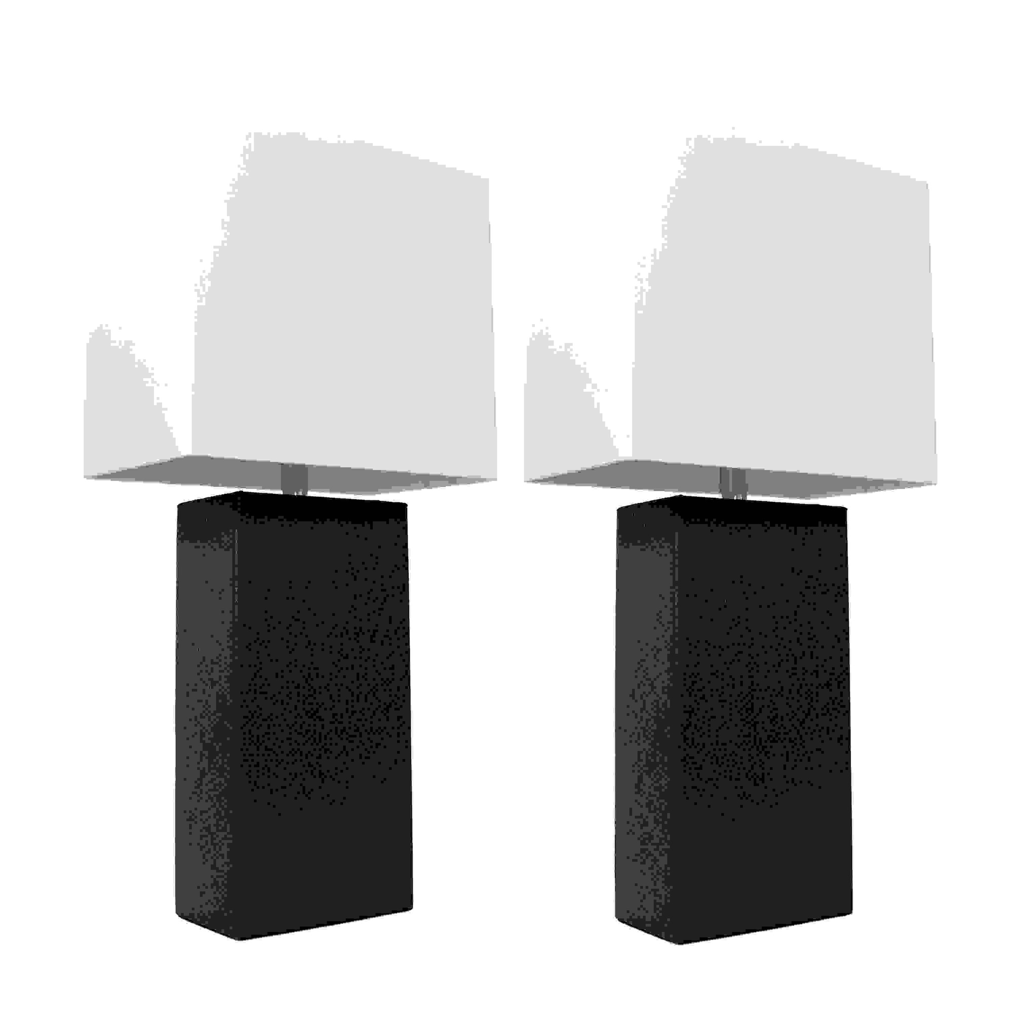 Elegant Designs 2 Pack Modern Leather Table Lamps with White Fabric Shades, Black