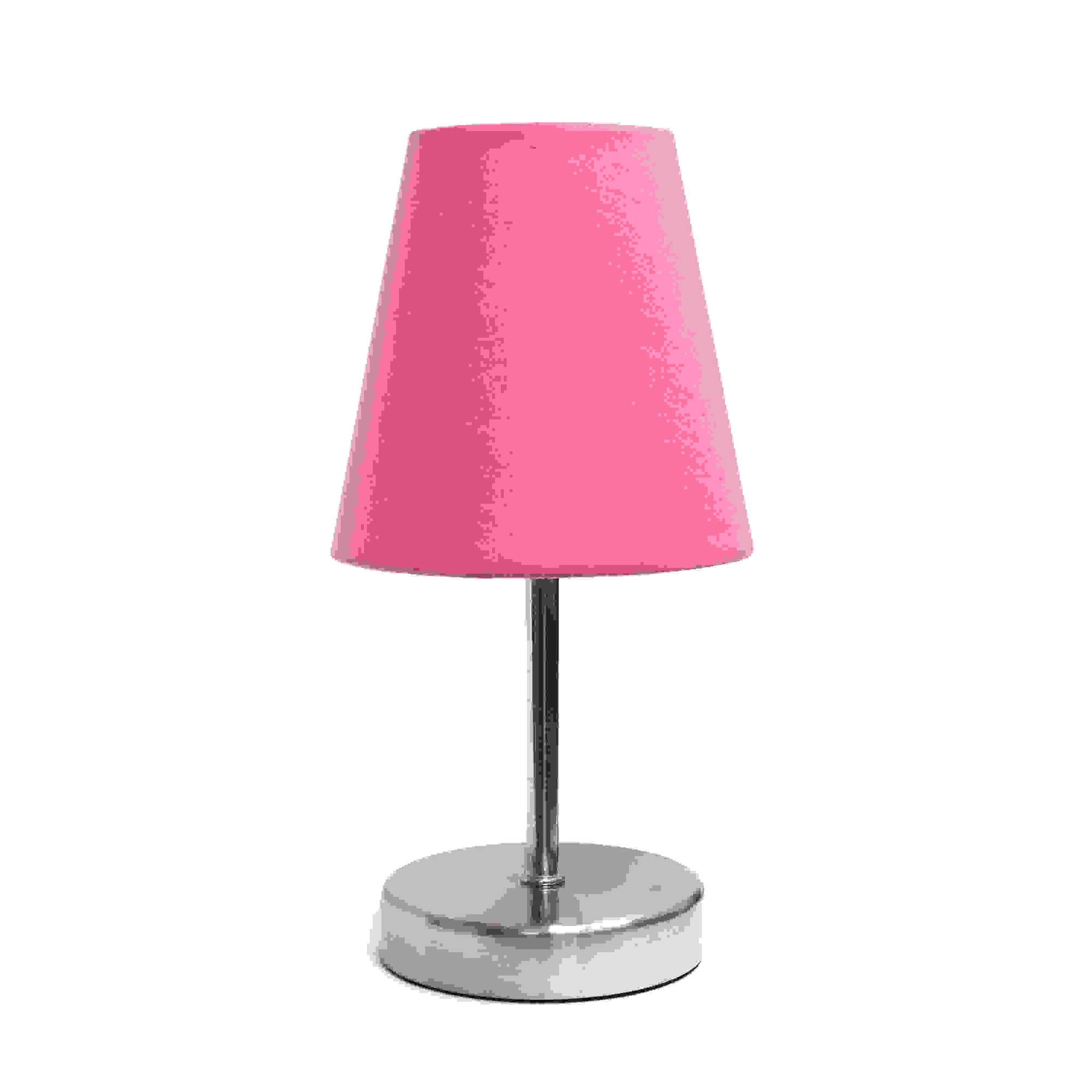 Simple Designs Sand Nickel Mini Basic Table Lamp with Fabric Shade, Pink