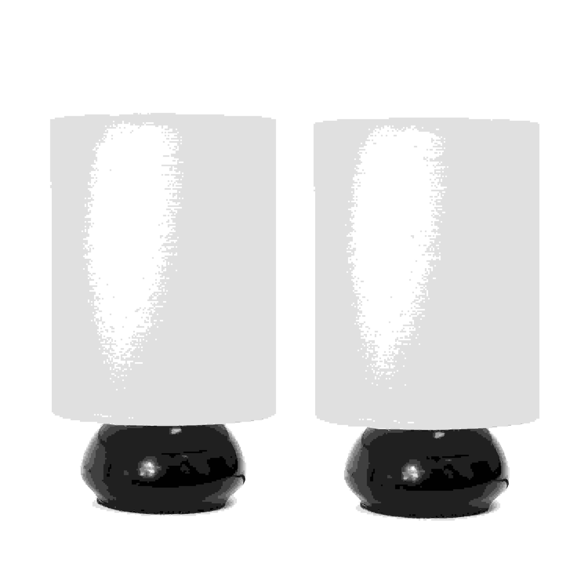 Simple Designs Gemini Colors 2 Pack Mini Touch Table Lamp Set with Fabric Shades, Black