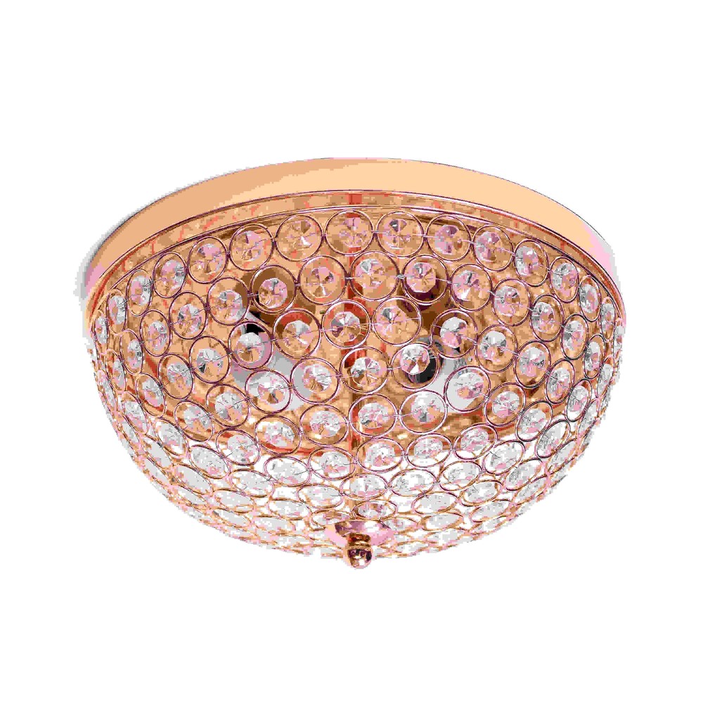 Elegant Designs 2 Light Elipse Crystal Flush Mount Ceiling Light, Rose Gold