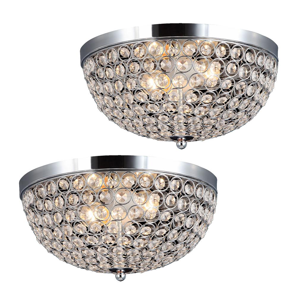 Elegant Designs 2 Light Elipse Crystal Flush Mount Ceiling Light 2 Pack, Chrome