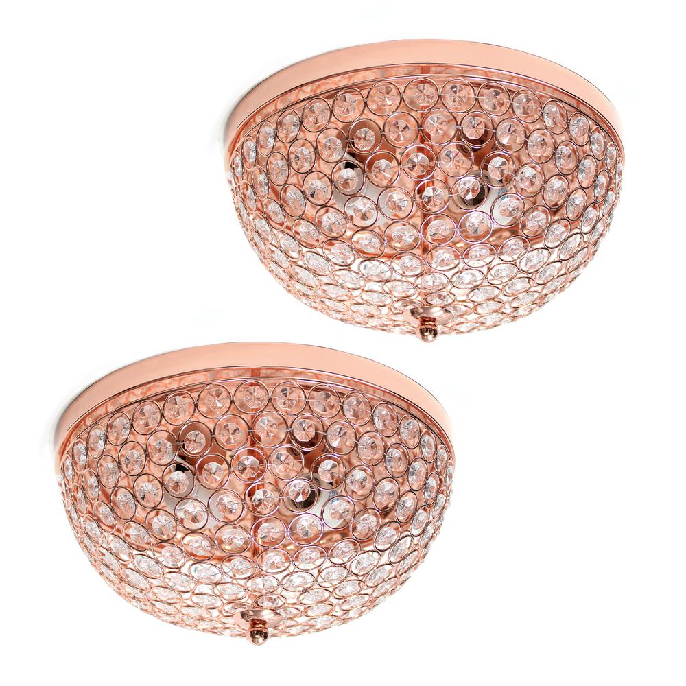 Elegant Designs 2 Light Elipse Crystal Flush Mount Ceiling Light 2 Pack, Rose Gold