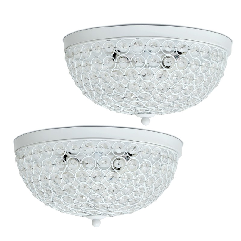 Elegant Designs 2 Light Elipse Crystal Flush Mount Ceiling Light 2 Pack, White
