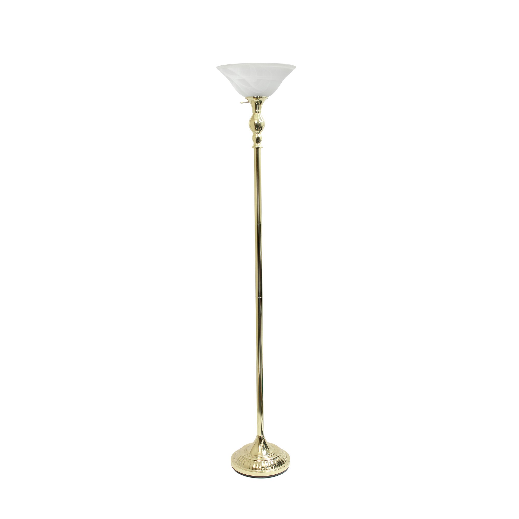 Elegant Designs 1 Light Torchiere Floor Lamp with Marbleized White Glass Shade, Gold