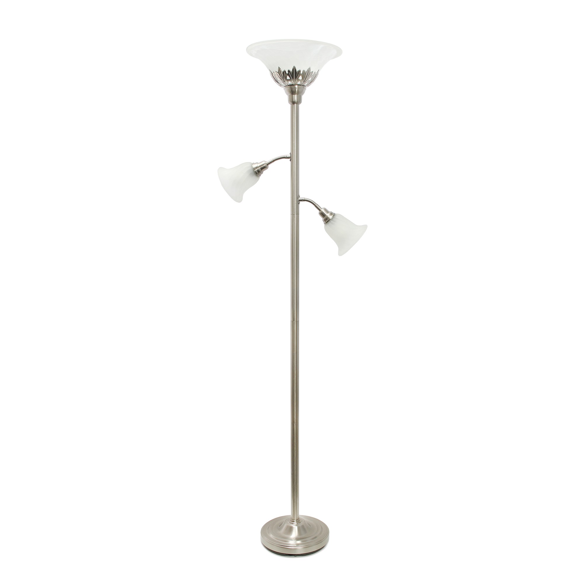 Elegant Designs 3 Light Floor Lamp with Scalloped Glass Shades, Brushed Nickel