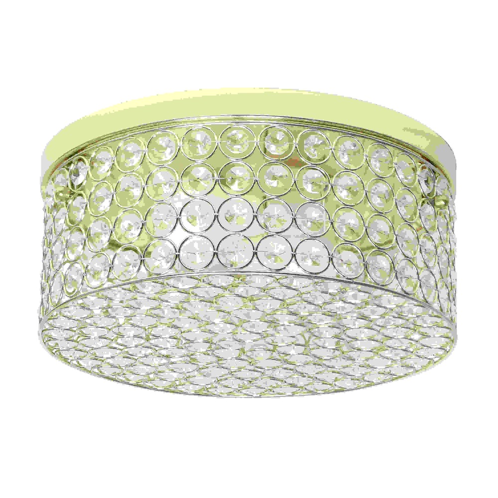 Elegant Designs 12 Inch Elipse Crystal 2 Light Round Ceiling Flush Mount, Gold