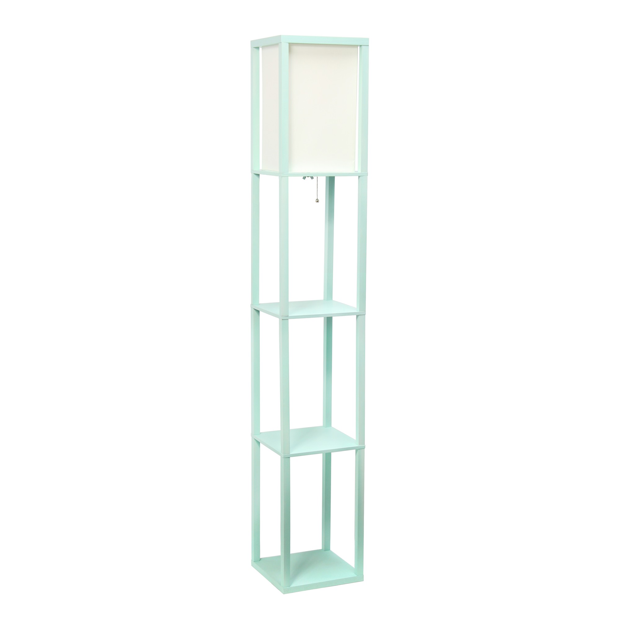 Simple Designs Floor Lamp Etagere Organizer Storage Shelf with Linen Shade, Aqua