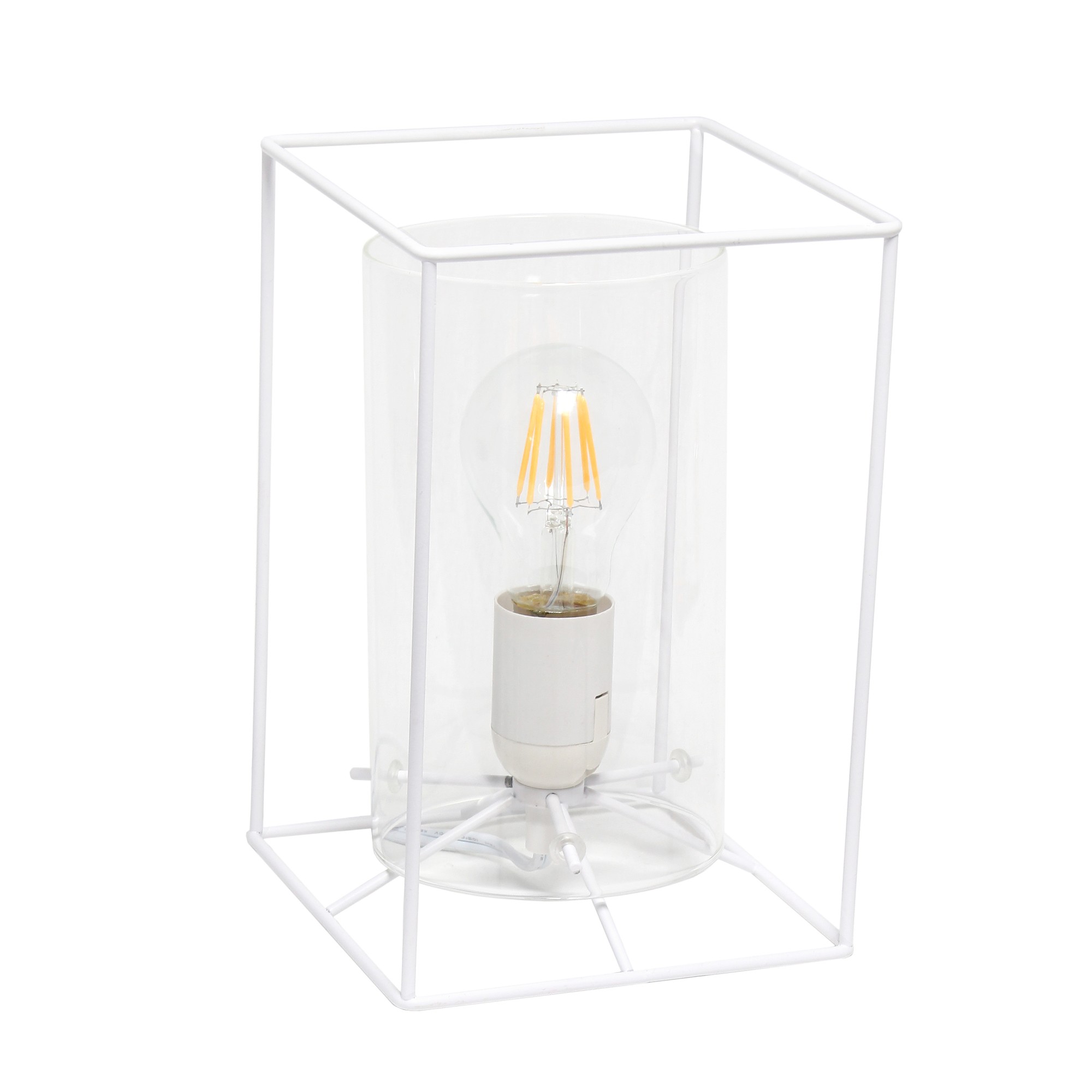  Lalia Home White Framed Table Lamp with Clear Cylinder Glass Shade, Small