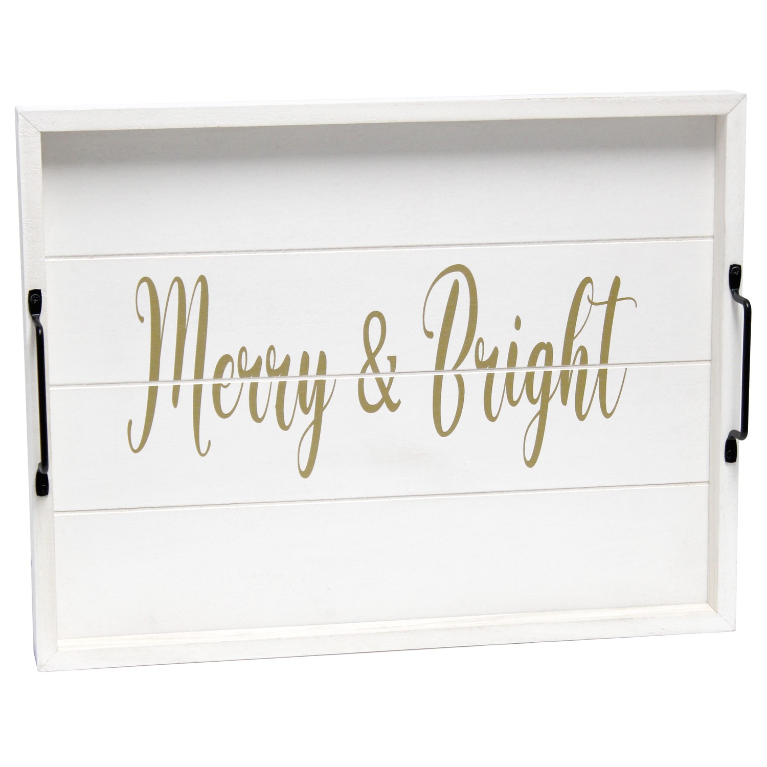 Elegant Designs Decorative Wood Serving Tray w/ Handles, 15.50" x 12", "Merry & Bright"