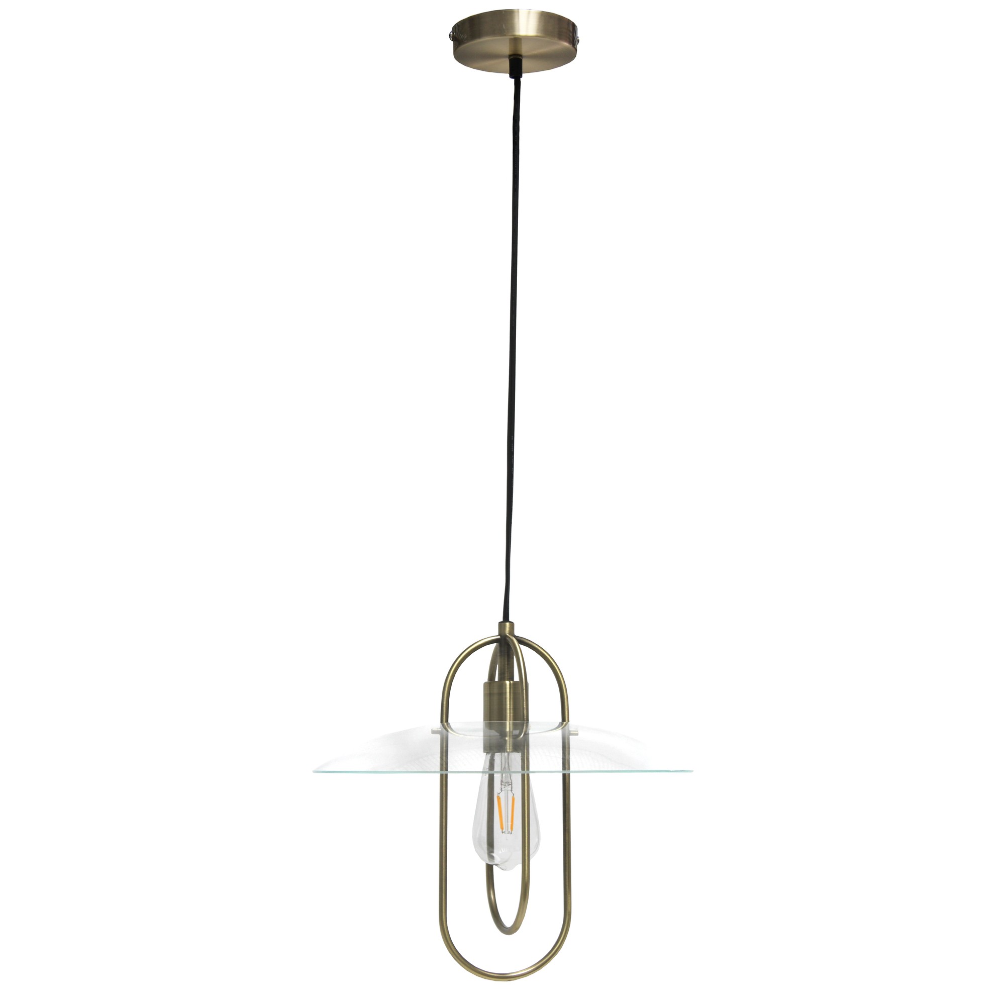 1 Light Elongated Metal Pendant Light, Antique Brass