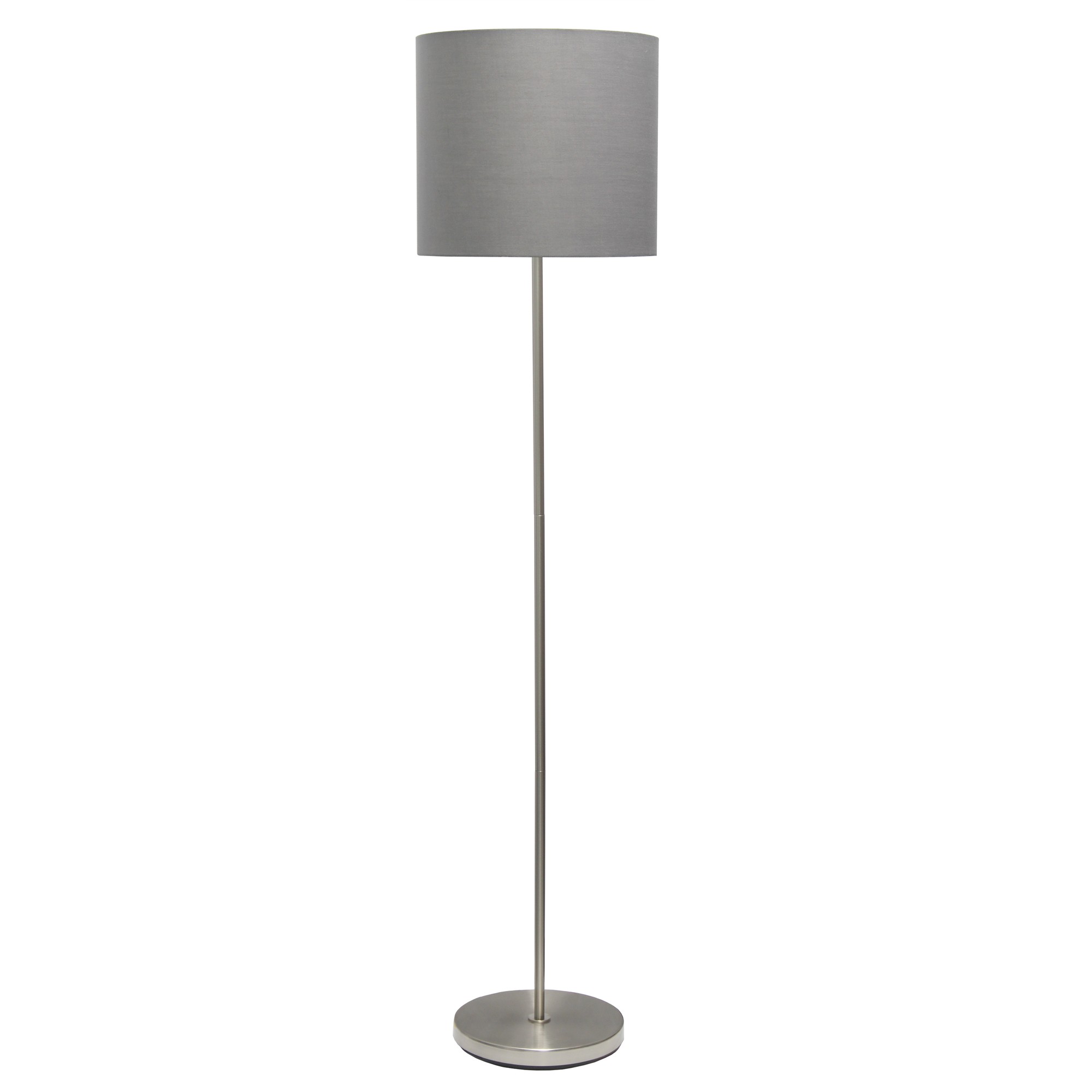 Simple Designs Brushed NIckel Drum Shade Floor Lamp, Gray