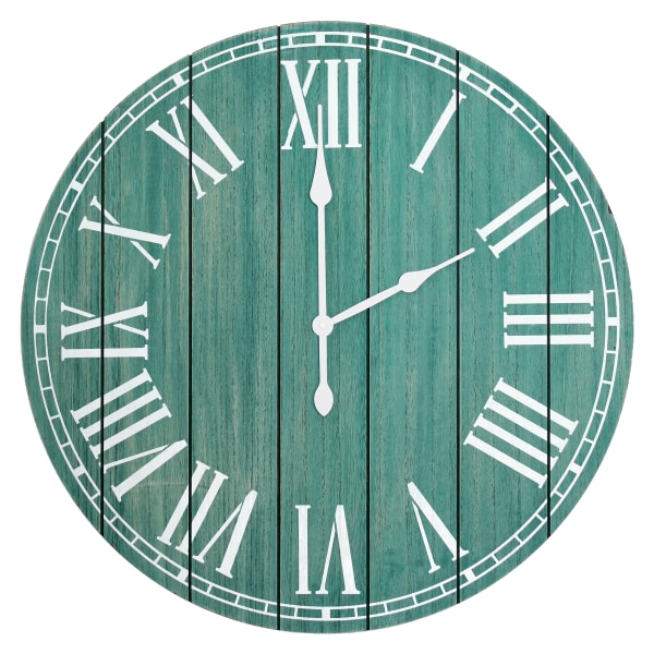 Elegant Designs Wood Plank 23" Large Rustic Coastal Wall Clock, Dark Aqua Wash