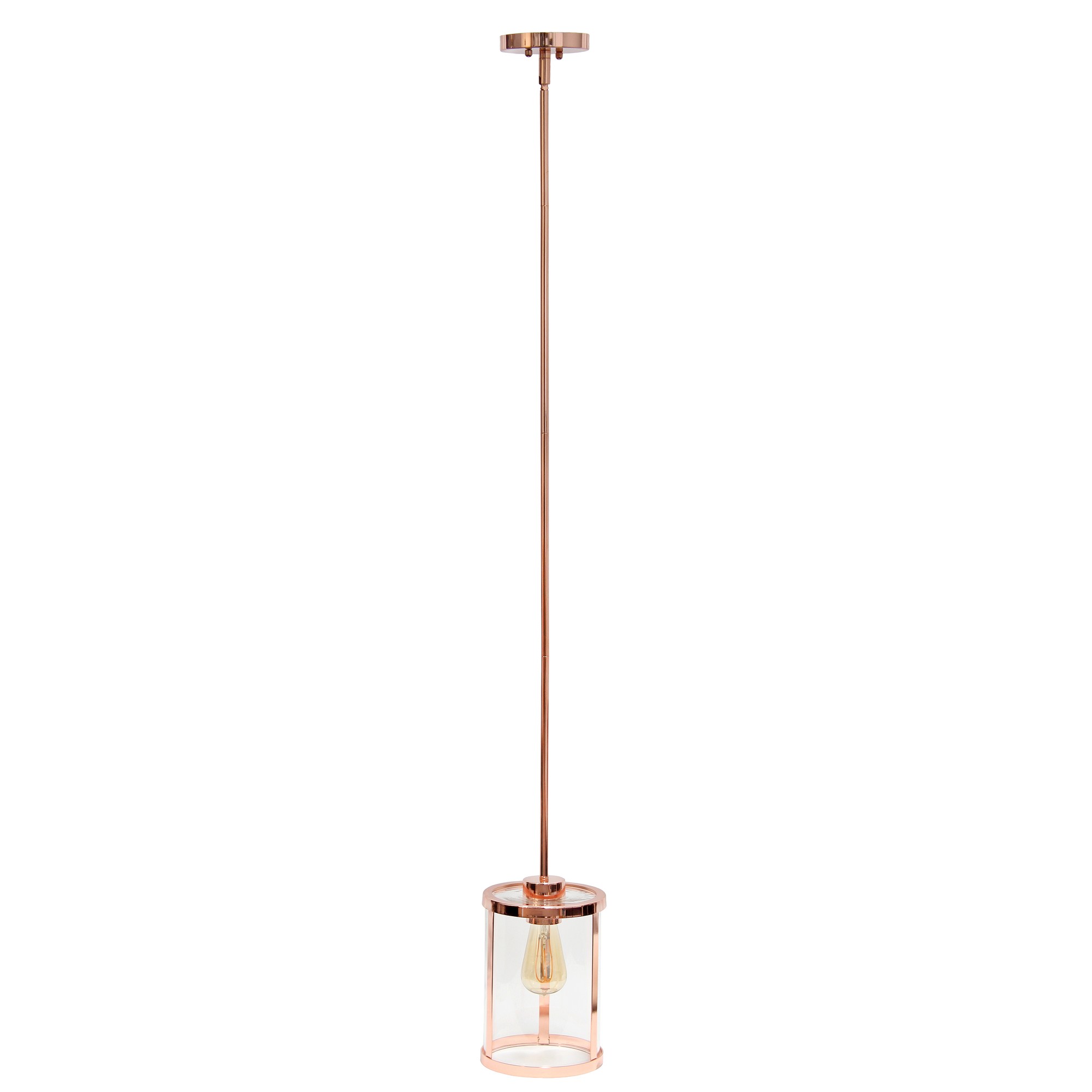 Lalia Home 1-Light 9.25" Modern Adjustable Hanging Cylindrical Clear Glass Pendant Fixture with Metal Accents, Rose Gold
