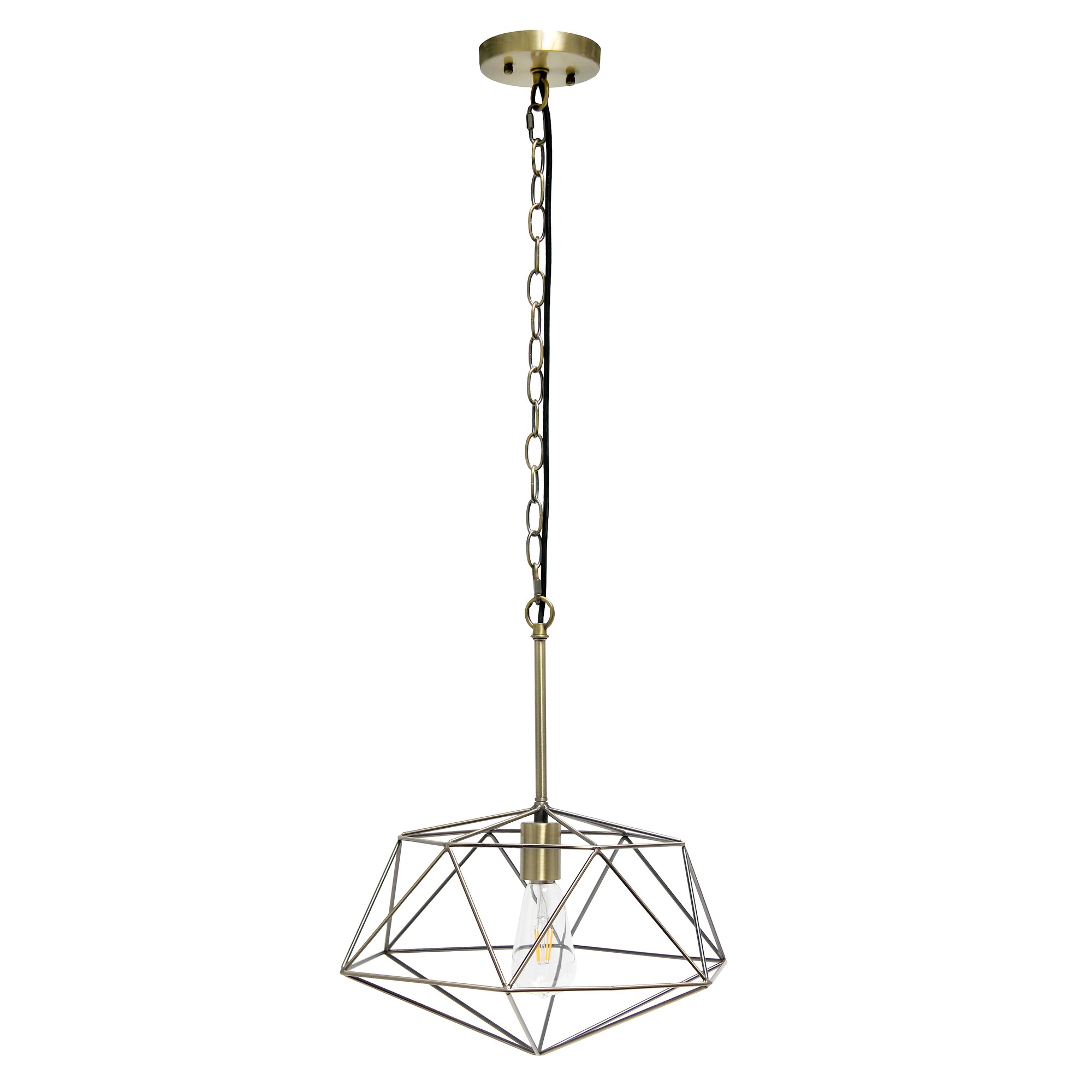 Lalia Home 1 Light 16" Modern Metal Wire Paragon Hanging Ceiling Pendant Fixture, Antique Brass