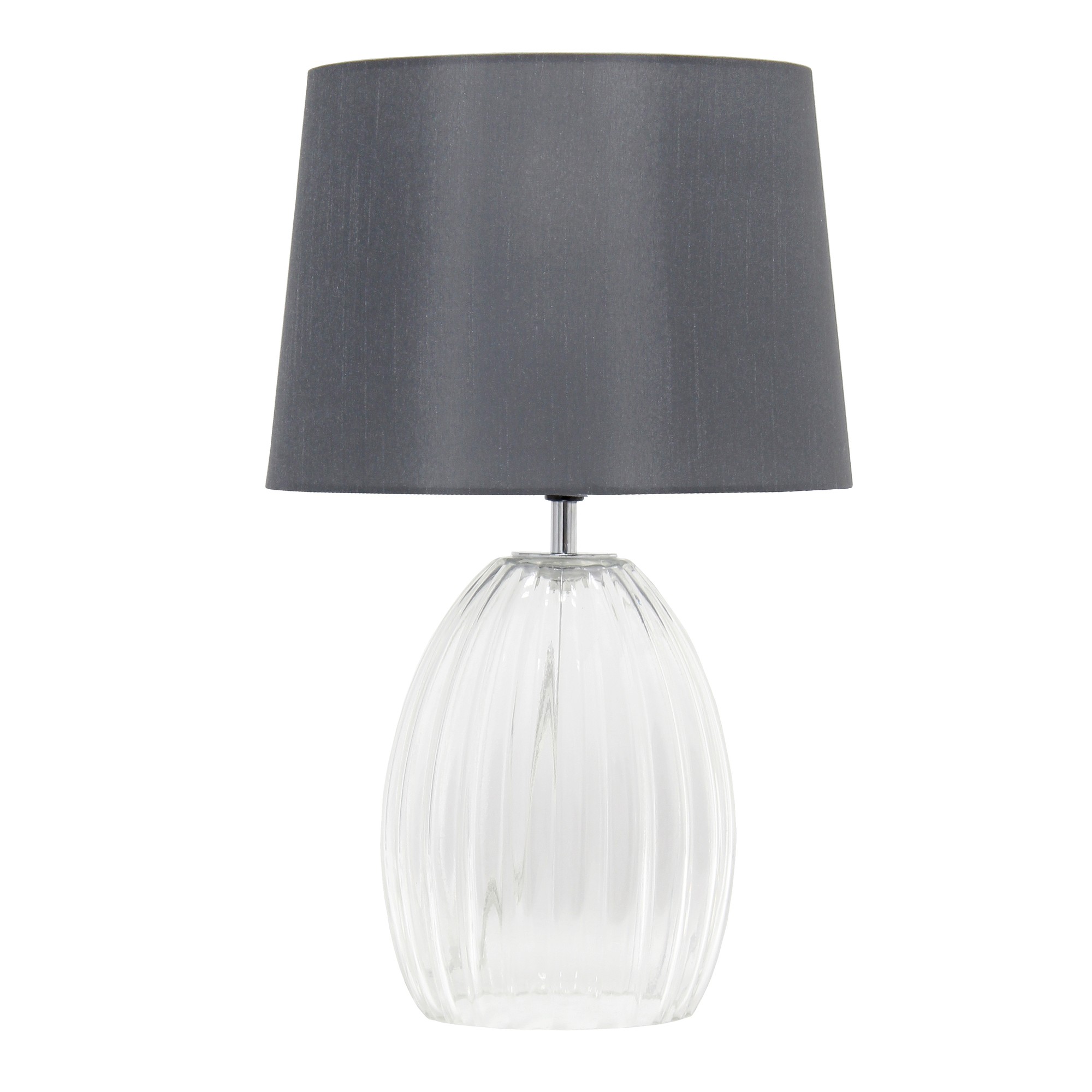 Lalia Home 17.63" Contemporary Fluted Glass Bedside Table Lamp with Gray Fabric Shade, Clear