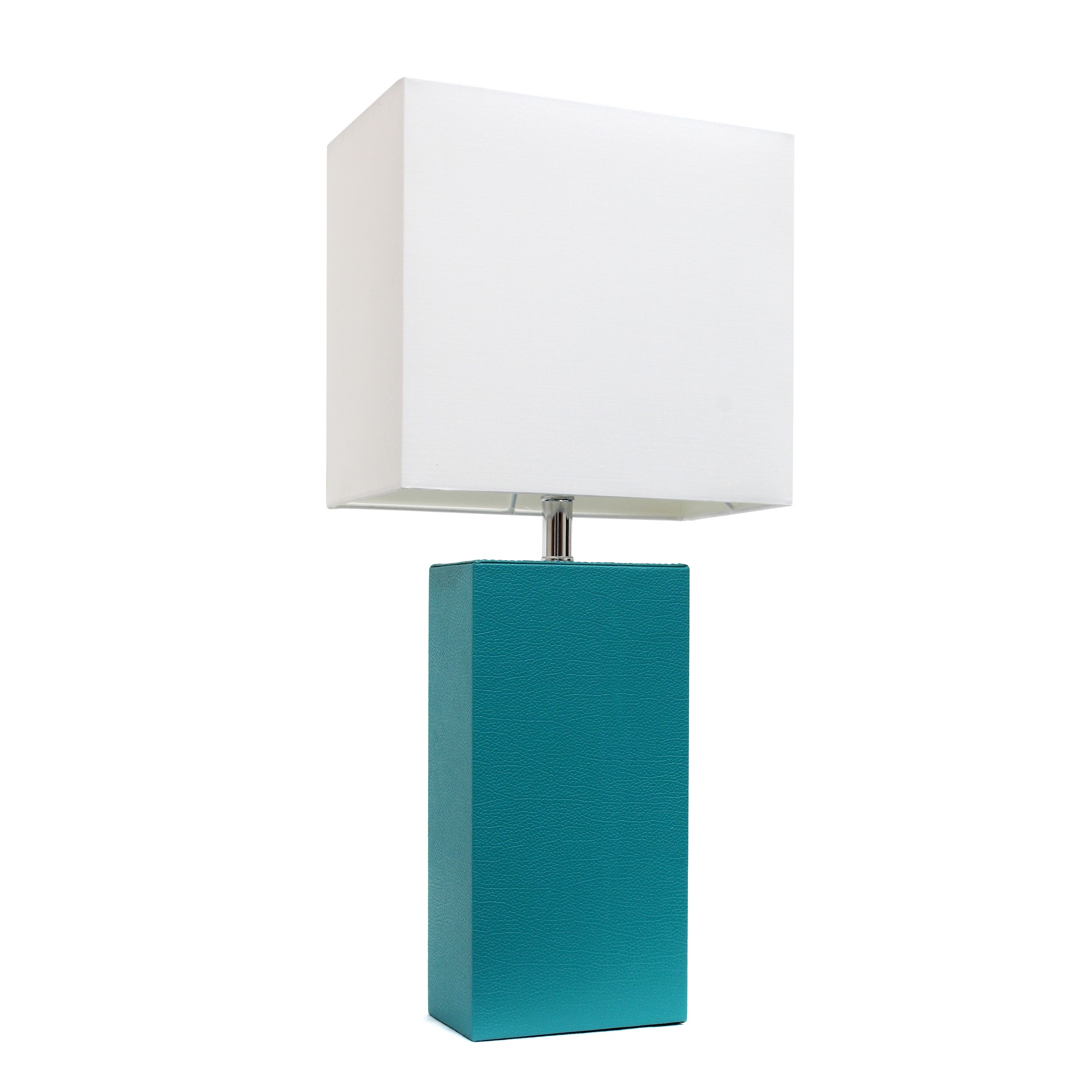 21in Leather Base Table Lamp with White Shade Teal