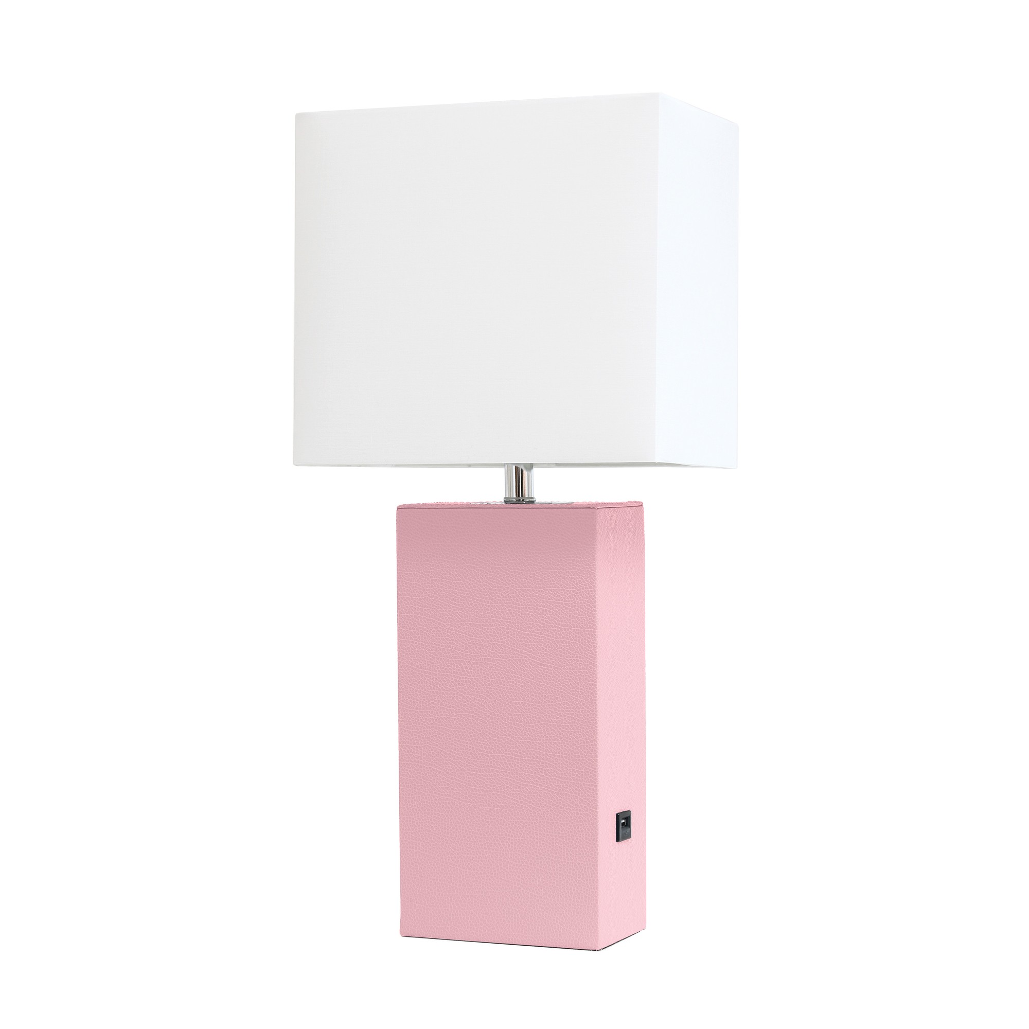21in Table Lamp USB Charg Port White Shade Pink
