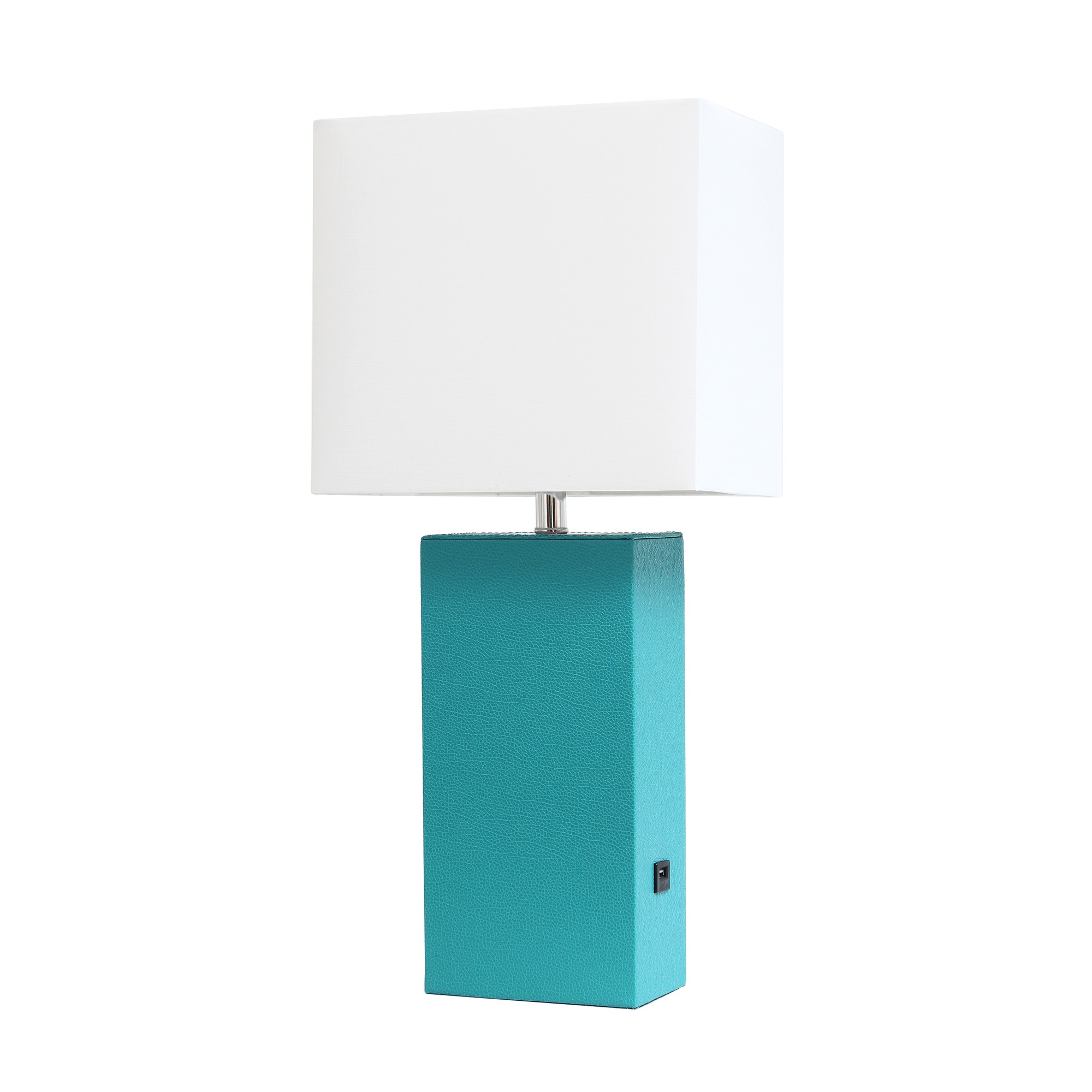 21in Table Lamp USB Charg Port White Shade Teal