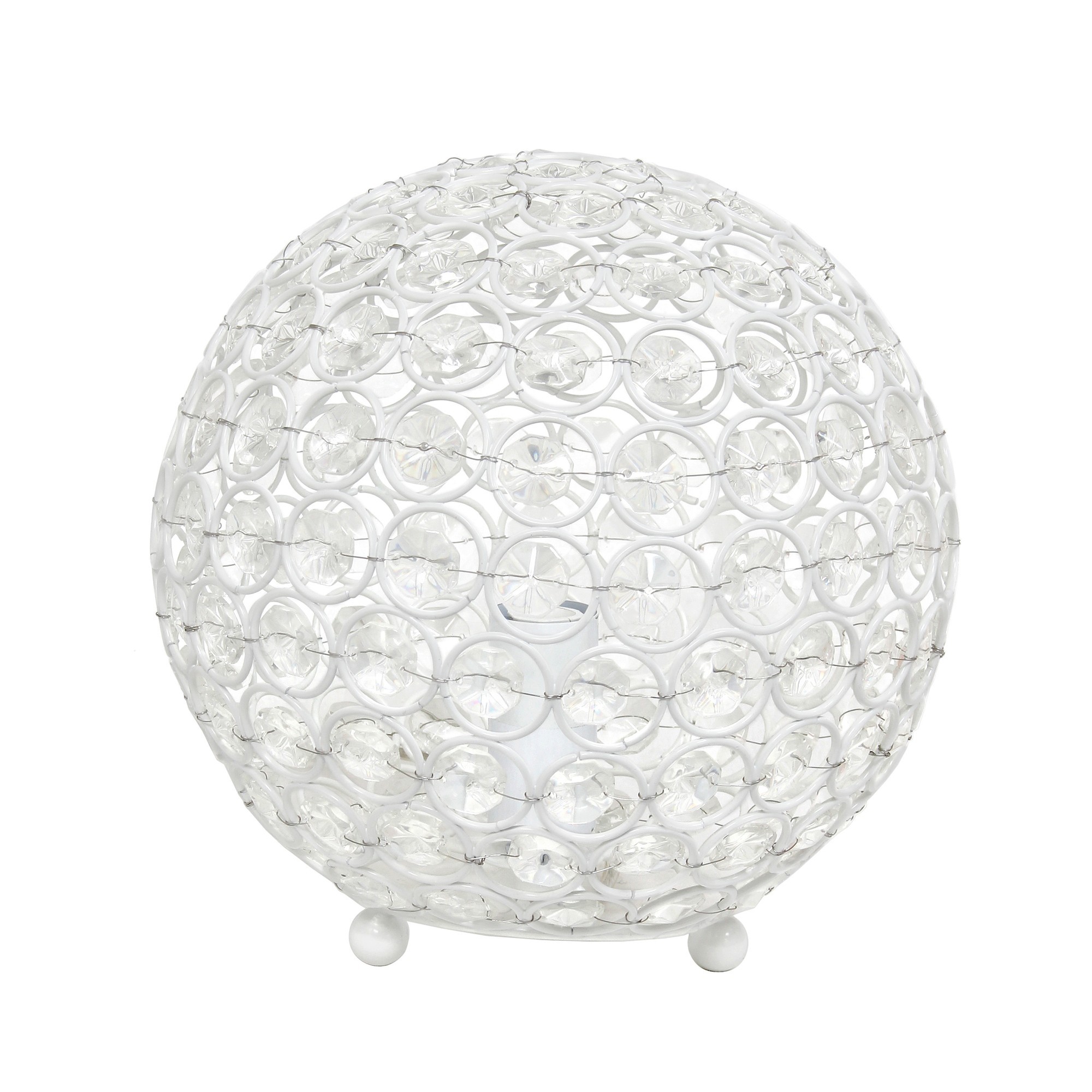 8in Metal Crystal Round Table Lamp White