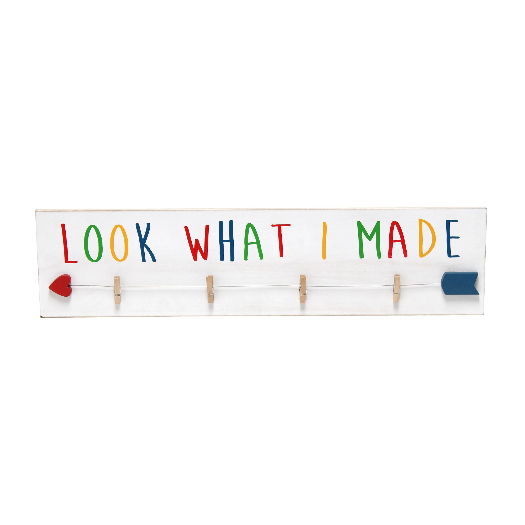 Hanging 4 Photo Frame with Clips Rainbow Text, Wht