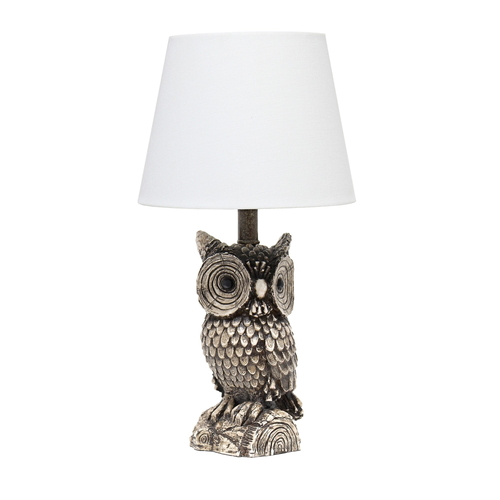 19.85" Brown and White Owl Table Lamp White Shade