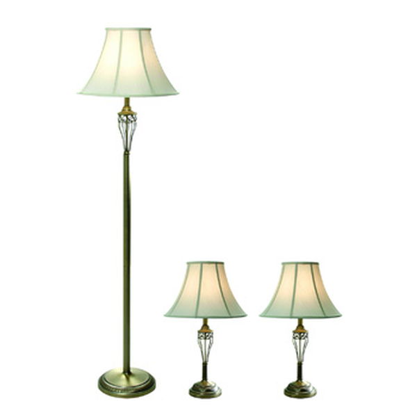 Elegant Designs Antique Brass Three Pack Lamp Set (2 Table Lamps, 1 Floor Lamp)