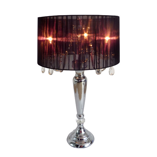 Elegant Designs Trendy Sheer Black Shade Table Lamp with Hanging Crystals
