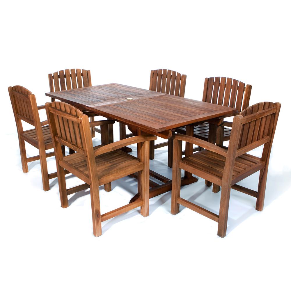 7-Piece Twin Butterfly Leaf Teak Extension Table Dining Chair Set