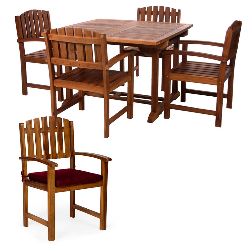 5-Piece Butterfly Extension Table Dining Chair Set with Red Cushions