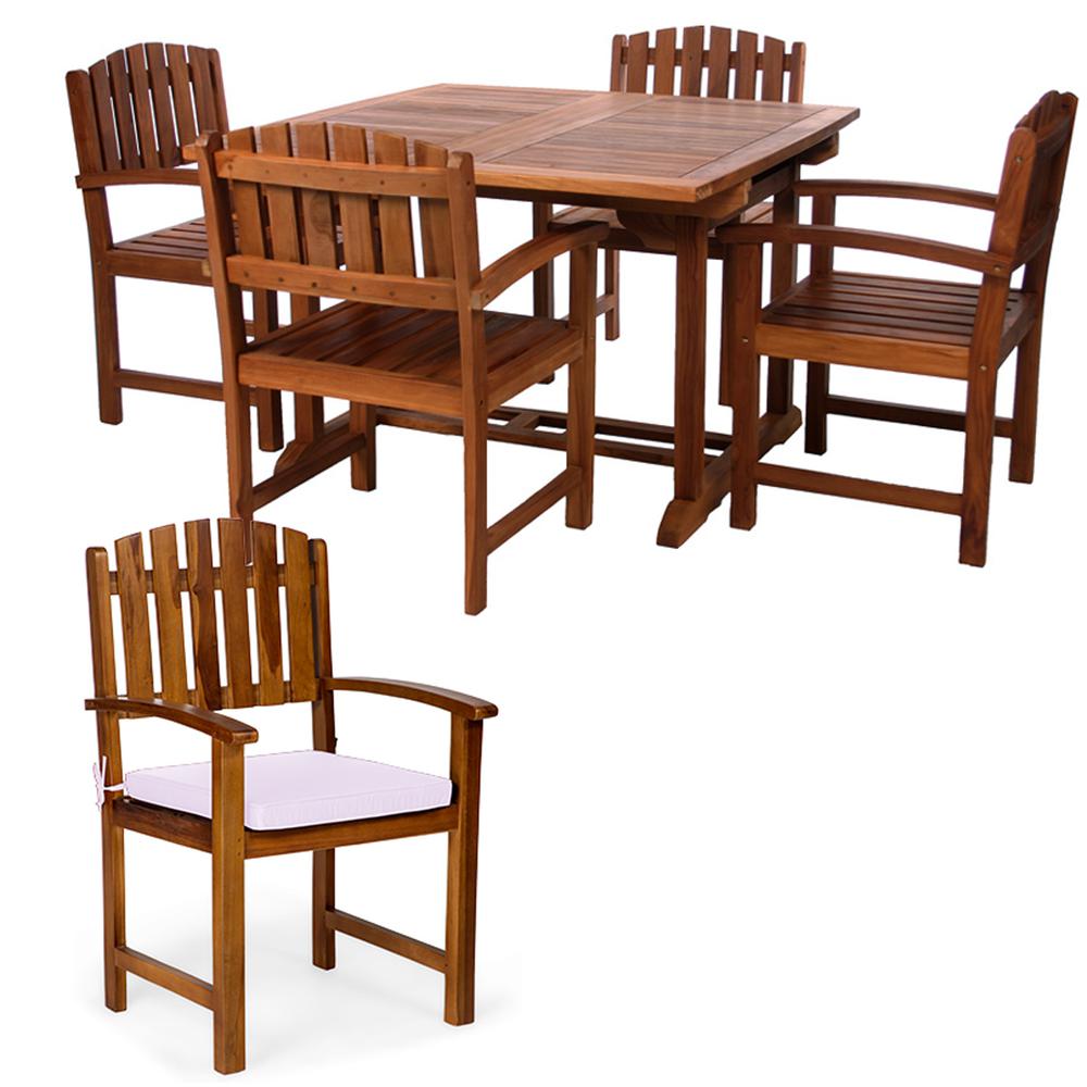 5-Piece Butterfly Extension Table Dining Chair Set with Royal White Cushions
