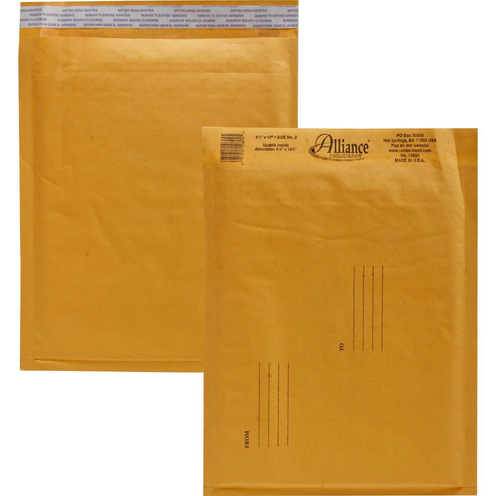 Alliance Rubber Kraft Bubble Mailers - Bubble - #2 - 8 1/2" Width x 12" Length - Peel & Seal - Paper - 25 / Carton - Kraft