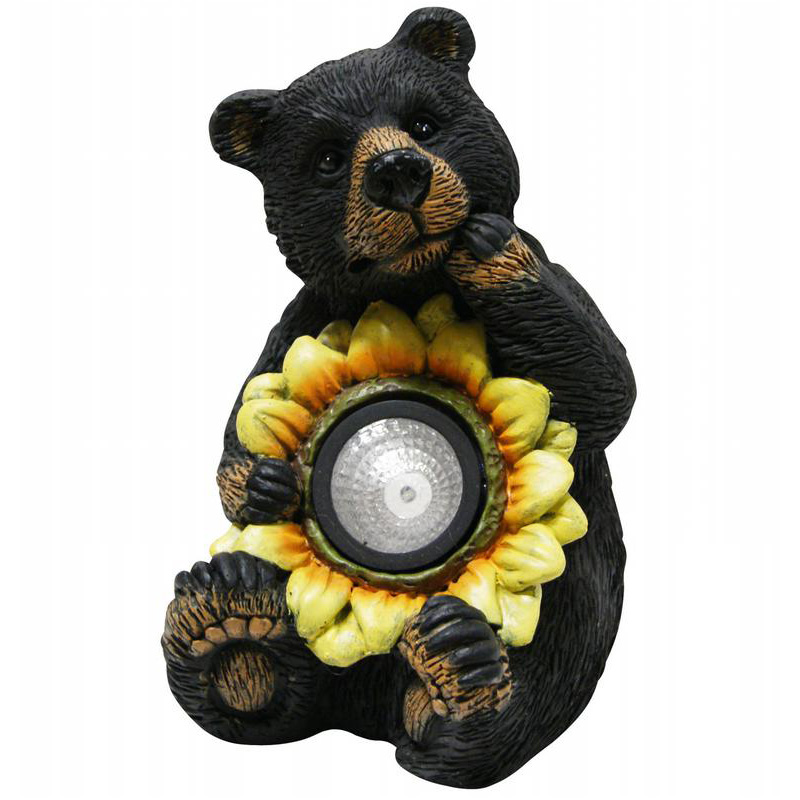 Black Bear with Solar Sunflower Garden Statue