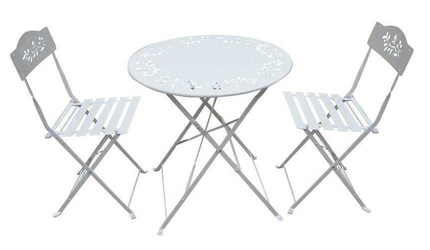 Metal Bistro Set with Two Chairs - White