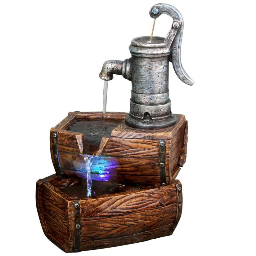 Two Tier Barrel Fountain with LED Lights