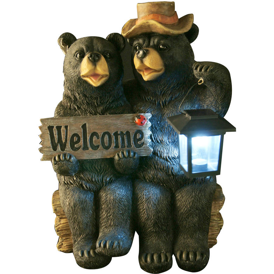 Solar Couple of Bears with Lantern and Welcome Sign